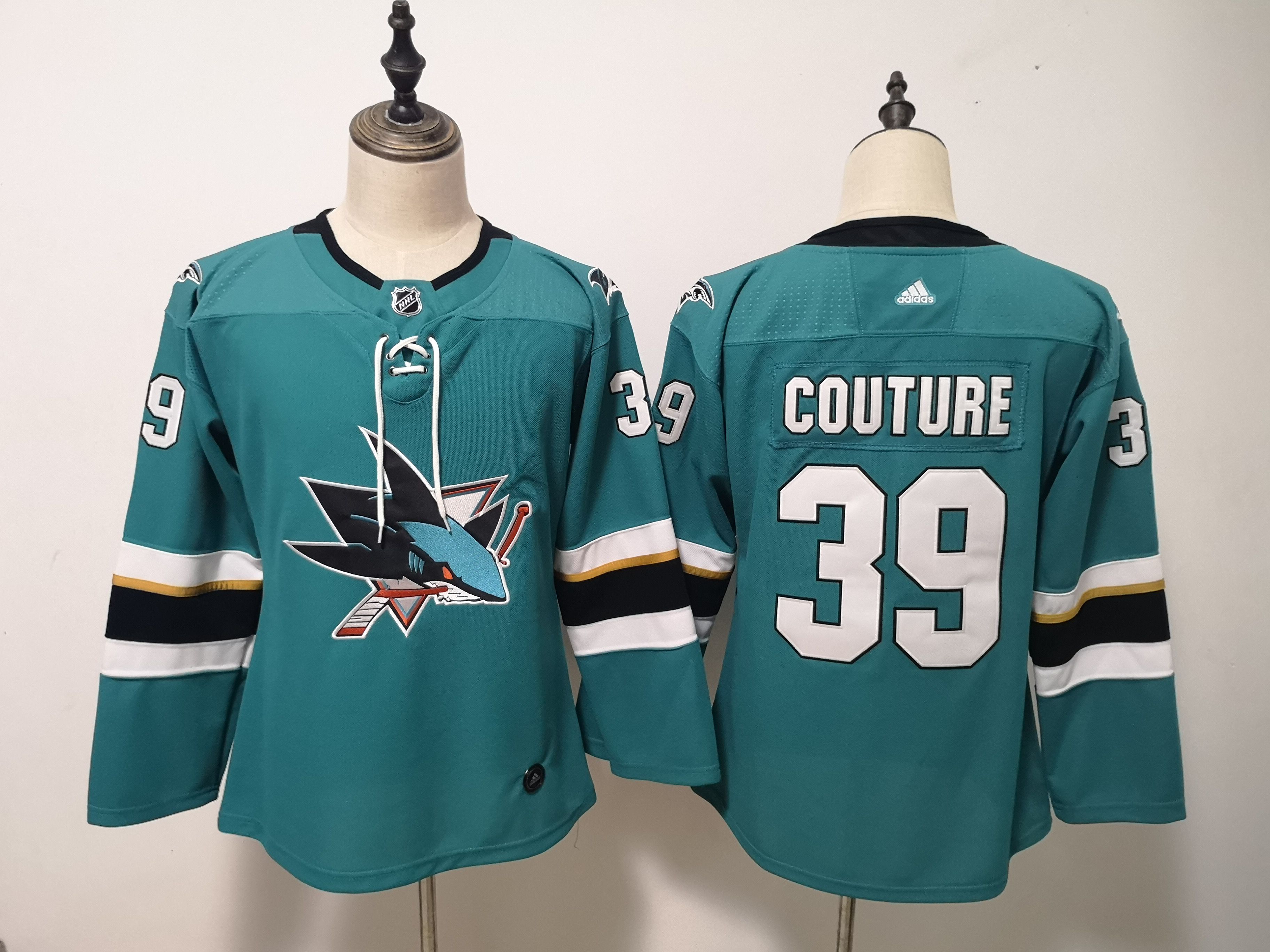 Women San Jose Sharks #39 Couture Green Adidas Stitched NHL Jersey->women nhl jersey->Women Jersey